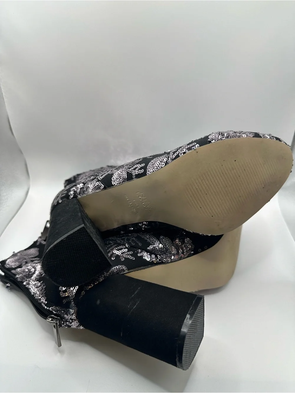 New Look Black Ankle Boots with Silver Sequin Floral Detail